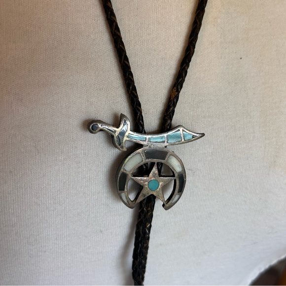 Zuni Other - Vintage Native American Zuni  Shriners' Multi-stone Inlay Bolo Tie AS-IS